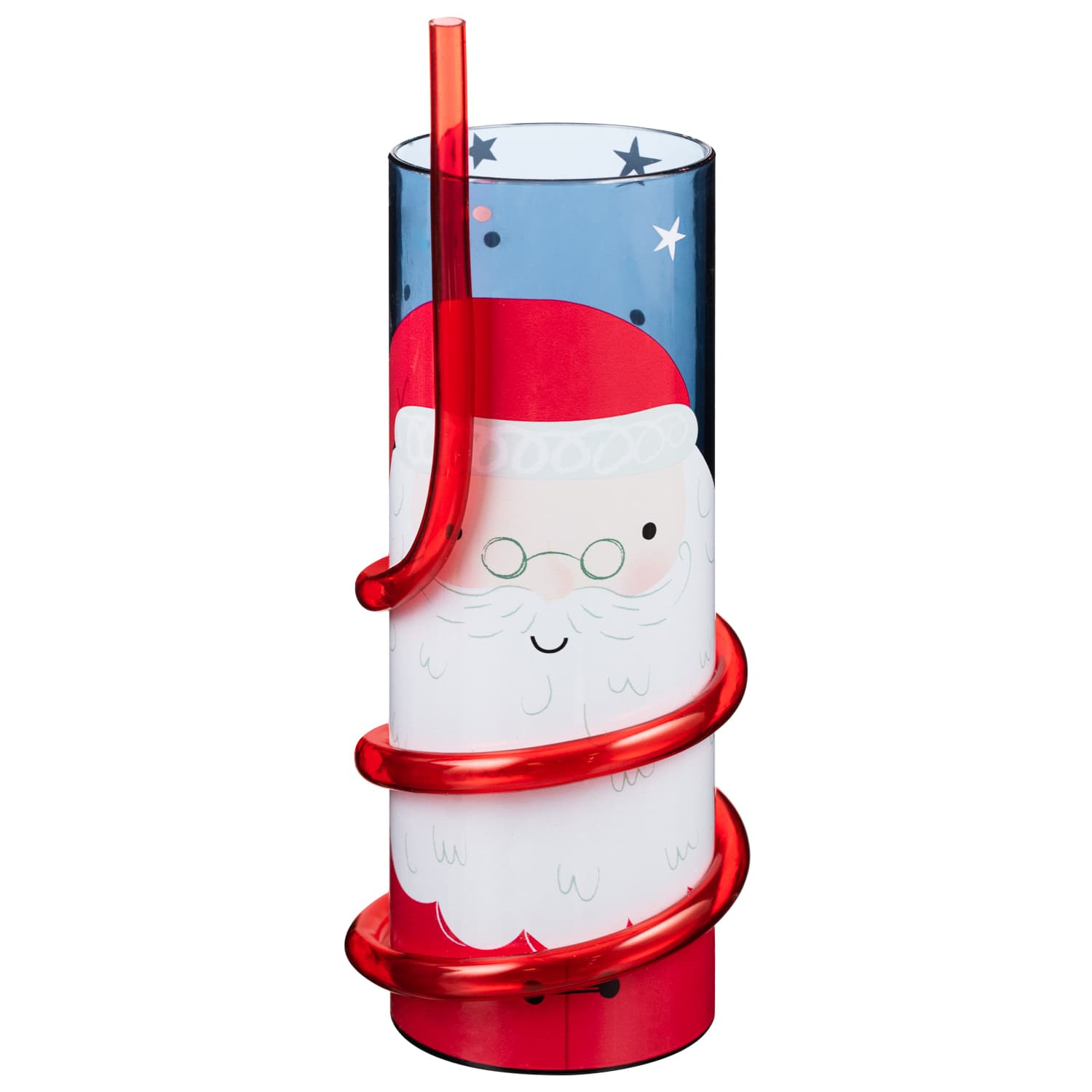 GBI Christmas Tumblers with Closable Swirl Straws 1 Santa and 1 Snowman 12 oz (Set of 2)